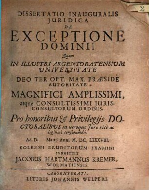 Diss. inaug. iur. de exceptione dominii