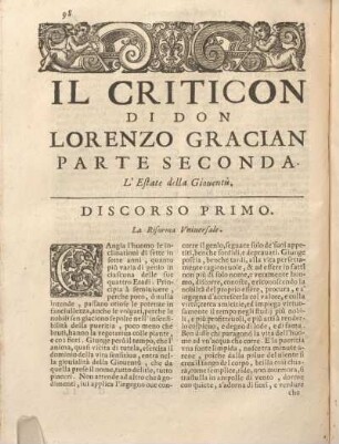 Parte Seconda. L'Estate della Giouentù.
