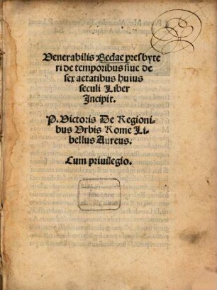 De temporibus : sive de sex aetatibus hujus seculi liber