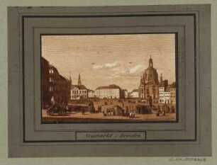 Ansicht vom Neumarkt in Dresden, Radierung, 1840 : Augustusstrasse z. Dresden, [ca. 1840]. - 1 Kunstblatt : Radierung, sepia laviert ; 10,2 x 6,6 cm