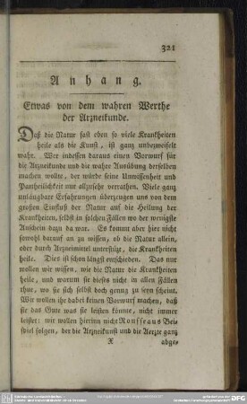Anhang. Etwas von dem wahren Werthe der Arzneikunde