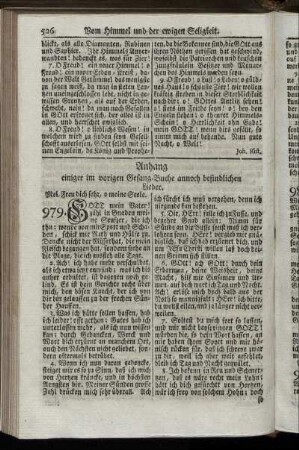 Anhang einiger im vorigen Gesang-Buche annoch befindlichen Lieder.