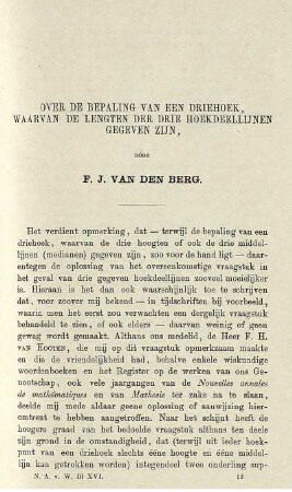 Over de bepaling van een driehoek, waarvan de lengten der drie hoekdeellijnen gegeven zijn.