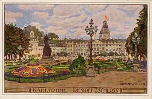 Postkartenalbum mit Motiven von Karlsruhe. "Karlsruhe. Residenzschloss". Schloss mit Schlossplatz