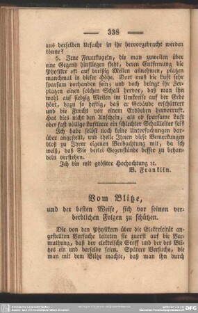 Vom Blitze, und der besten Weise, sich vor seinen verderblichen Folgen zu schätzen
