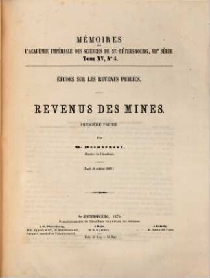Études sur les revenus publics, 1. Revenus des mines