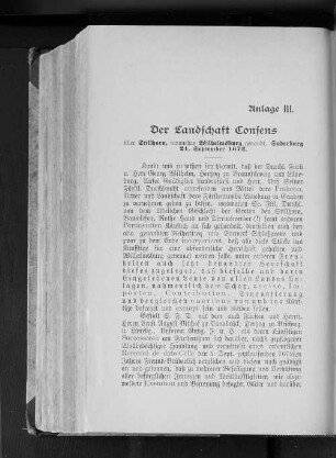 Anlage III. Der Landschaft Consens