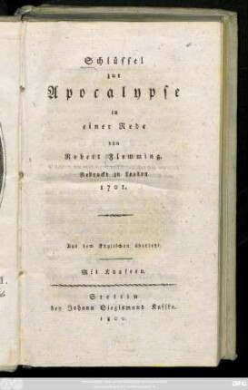 Schlüssel zur Apocalypse : Aus dem Englischen übersetzt. Mit Kupfern