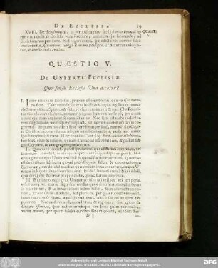 Quaestio V. De Unitate Ecclesiae. Quo sensu Ecclesia Una dicatur?