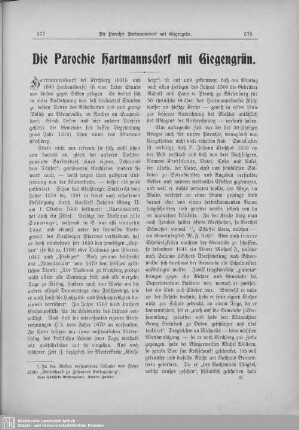 Die Parochie Hartmannsdorf mit Siegengrün