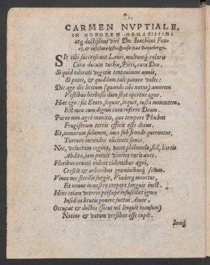 Carmen Nuptiale, In Honorem ... Dn. Iachimi Faucii, et ... sponsae Evae Danneberges.