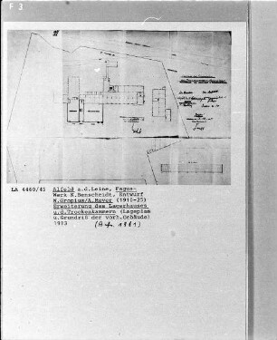 Fagus-Werk, Lageplan und Grundriß der Erweiterung des Lagerhauses und der Trockenkammern (vorhandene Gebäude)
