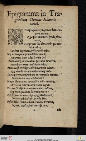 Epigramma in tragoediam Domini Iohannis Sanderi