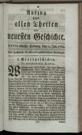 XXVIII. Nachl. Coburg, den 11. Jul. 1761.