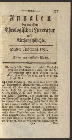 Sieben und dreisigste Woche