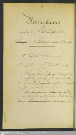 Dienstreglement für die Festung Königstein im Kriegs- und Belagerungsstande