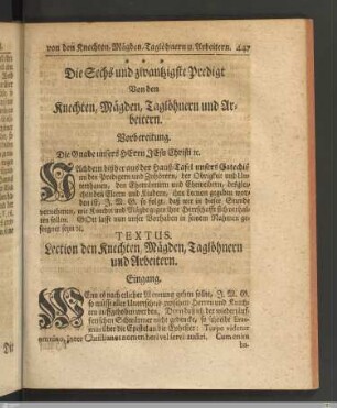 Die sechs und zwanzigste Predigt Von den Knechten, Mägden, Taglöhnern und Arbeitern.