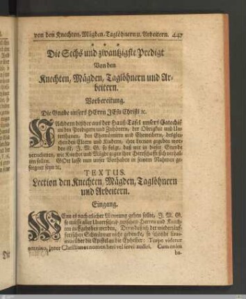 Die sechs und zwanzigste Predigt Von den Knechten, Mägden, Taglöhnern und Arbeitern.