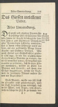 Das Gießen metallischer Bilder. Achte Unterredung.