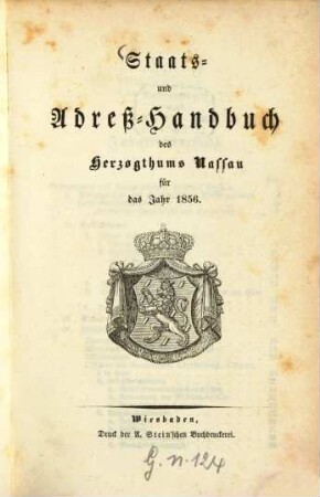 Staats- und Adreß-Handbuch des Herzogthums Nassau. 1856, 1856