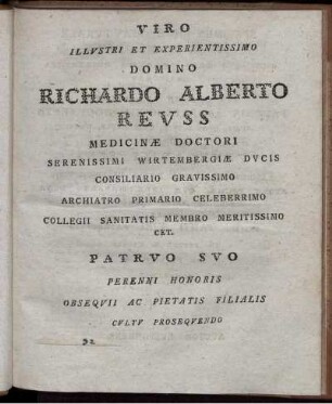Viro illustri et experientissimo Domino Richardo Alberto Reuss ...