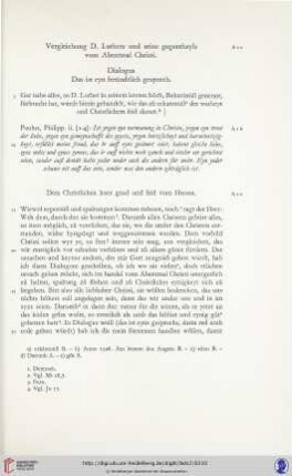 Vergleichung D. Luthers und seins gegentheyls vom Abentmal Christi. Dialogus Das ist eyn freündtlich gesprech