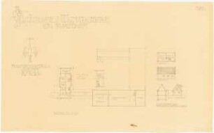 Ostdeutsches Forstamt Schinkelwettbewerb 1944: Forstsekretär-Gehöft. Grundriss DG, Ansichten, Schnitt 1:200