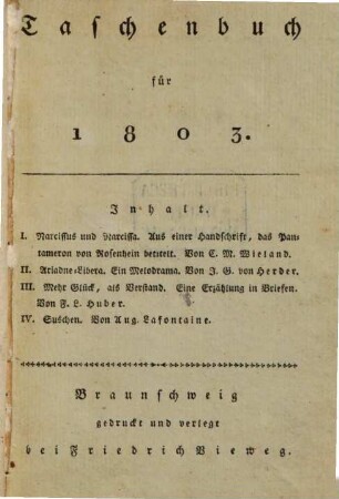 Taschenbuch : für .... 1803