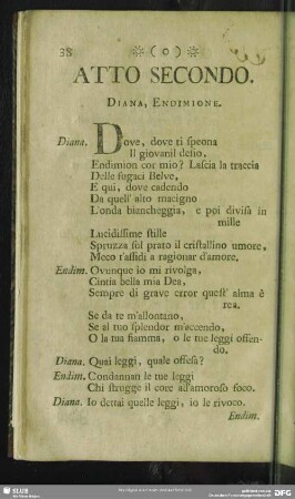 Atto Secondo. Diana, Endimione