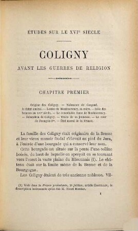Coligny avant les guerres de religion par Eugène Bersier : Études suz le seizième siècle