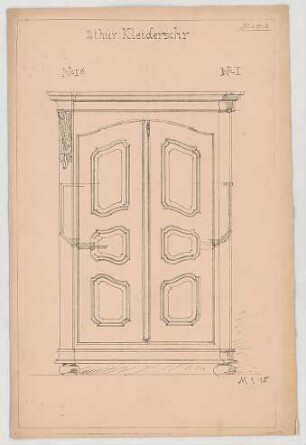 Thiersch, Friedrich von; München; Justizpalast - Kleiderschrank (Ansicht, Schnitt)