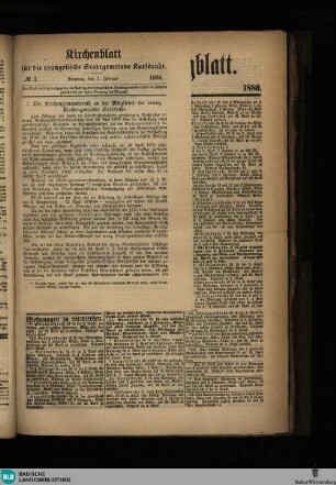 Karlsruher Tagblatt, Kirchenblatt für die evangelische Stadtgemeinde Karlsruhe No.1