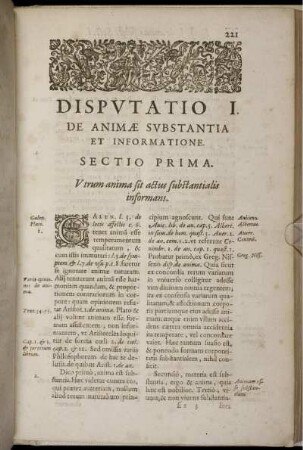 Disputatio I. De Animae Substantia et Informatione.