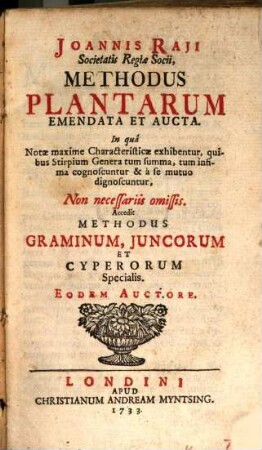 Methodus plantarum nova, Brivitatis et Perspicuitatis causa synoptice in tabulis exhibita