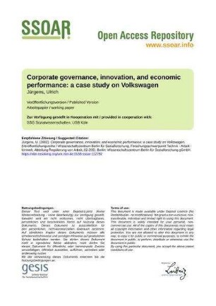 Corporate governance, innovation, and economic performance: a case study on Volkswagen