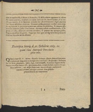 Excerpta literis d. 20. Octobris 1669. ex quam Cheú Metropoli Provinciae quam tum.