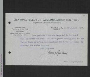 Brief von Jenny Apolant an Helene Lange