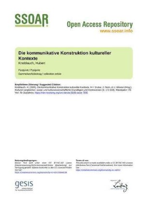 Die kommunikative Konstruktion kultureller Kontexte