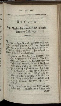 Auszug, aus den Verhandlungen der Gesellschaft, den 2ten July 1795.