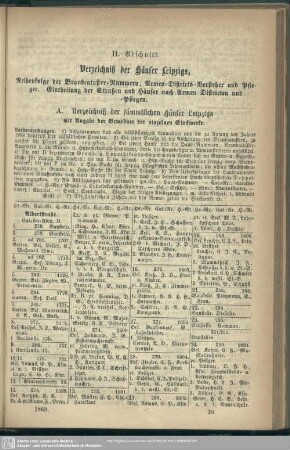 II. Abschnitt. Verzeichnis der Häuser Leipzigs