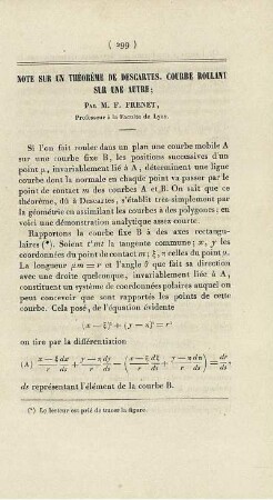 Note sur un théorème de descartes. Courbe roulant sur une autre.