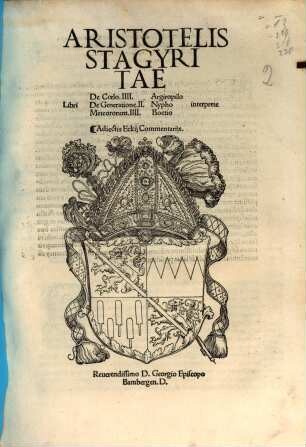 Aristotelis Stagiritae Libri De Coelo IIII.