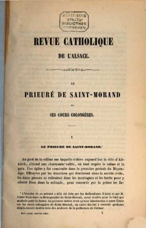 Revue catholique d'Alsace. 1862 = T. 4