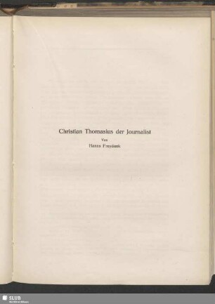 Christian Thomasius der Journalist