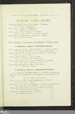 III. Ordnung. Chiroptera. Handflügler, Fledermäuse