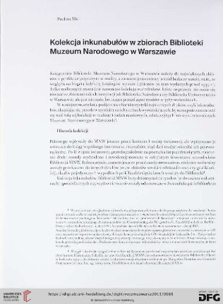 Kolekcja inkunabułów w zbiorach Biblioteki Muzeum Narodowego w Warszawie