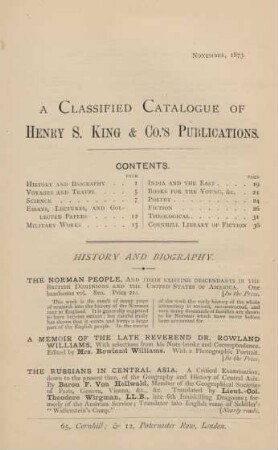 A classified catalogue of Henry S. King Co.'s publications