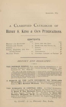 A classified catalogue of Henry S. King Co.'s publications