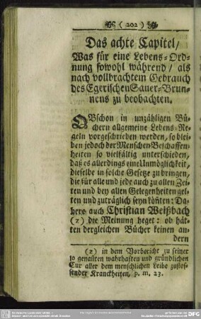 Das achte Capitel, Was für eine Lebens-Ordnung sowohl während, als nach vollbrachtem Gebrauch des Egerischen Sauer-Brunnens zu beobachten