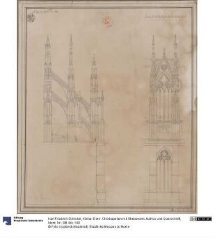 Kölner Dom. Chorkapellen mit Strebewerk. Aufriss und Querschnitt